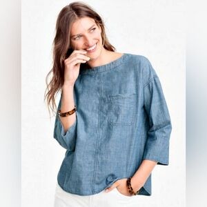 J. Crew Chambray Cotton Flare Sleeve‎ Blouse